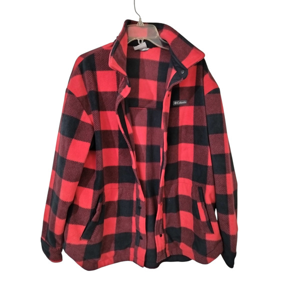 3365) Columbia Women Benton Spring Fleece Red Check Print Jacket Size XL - Picture 2 of 10